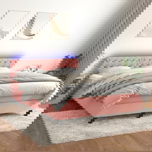 VidaXL Box spring postelja z vzmetnico LED roza 80x200 cm žamet Slike