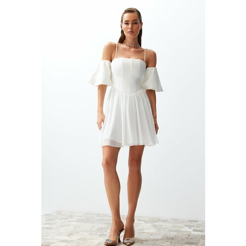 Trendyol white open waist/skater woven corset detailed wedding/wedding elegant evening dress Cene