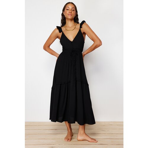 Trendyol Black Woven Ruffle Beach Dress Cene