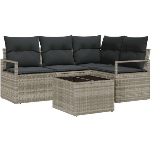  Set od 5 dijelova vrtnih kauča s jastučićima Siva Poly Rattan dvostruki vrtni kauč s jastučićima Siva Poly Rattan Cene