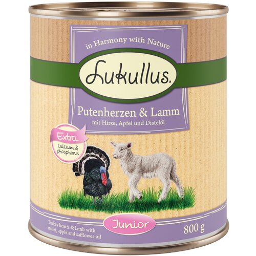 Lukullus Varčno pakiranje Junior 24 x 800 g - Puranji srčki & jagnjetina Cene