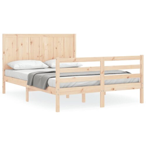 Maison Chic Posteljni Okvir - Dvoposteljna postelja z vzglavjem trden les, (22080360) Cene