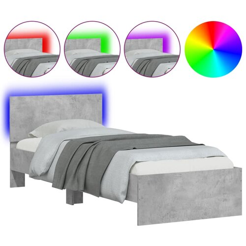 Maison Chic Posteljni okvir - Enojna postelja - Postelja za odrasle z vzglavjem in LED betonsko siv 75x190 cm-J16120, (21763832) Cene