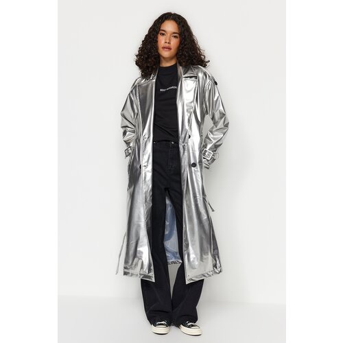 Trendyol Silver Belted Shiny Trench Coat Slike