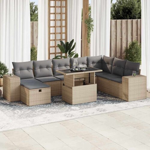 VidaXL 9-dijelni set vrtnih sofa s jastucima bež od poliratana Slike
