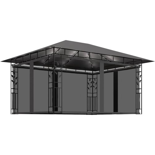 vidaXL Paviljon s komarnikom in LED lučkami 4x3x2,73 m antraciten Cene