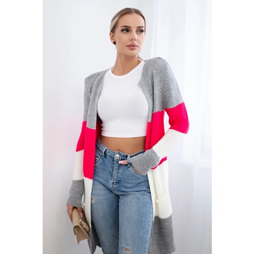 Kesi Cardigan sweater on straps gray+raspberry Cene
