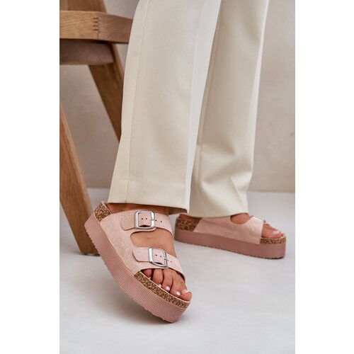 PE1 Women's Sandals On Massive Platform With Buckles Pink Aramia Cene