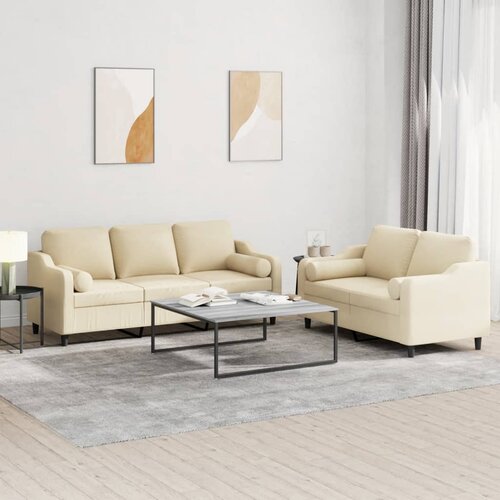  2-dijelni set sofa s jastucima krem od tkanine Cijene