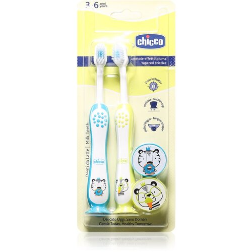 Chicco Toothbrush Set 3-6 y+ dječja četkica za zube s vakuumskim držačem Tiger-Panda Cijene
