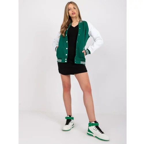 Fashion Hunters Dark green and white Porto RUE PARIS bomber jacket