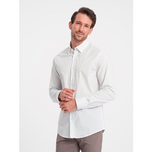 Ombre Men&amp;#039;s cotton micro pattern REGULAR FIT shirt - white Slike