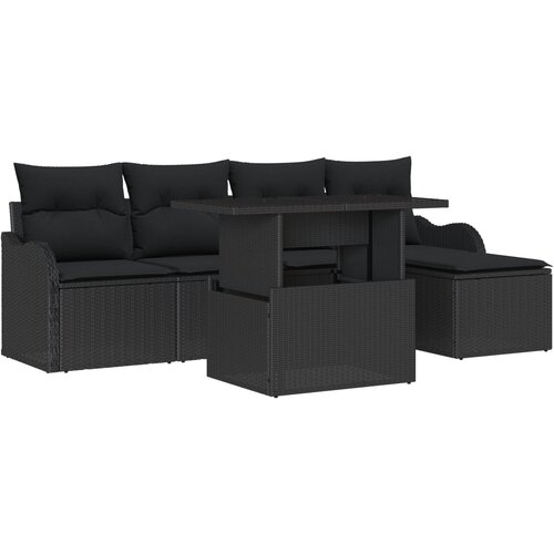 VidaXL set od 6 vrtnih sofa s jastucima crni poli ratan, 2-sjedna vrtna sofa s pohranom i jastucima crni poli ratan Slike