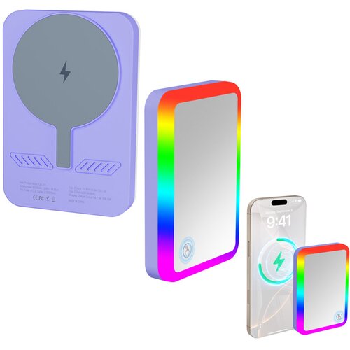  power bank rainbow 5000 mah bezicno punjenje sa rgb ogledalom Cene