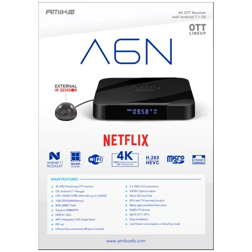  Prijemnik IPTV, Android, Netflix, 1 GB/8 GB, 4K, WiFi