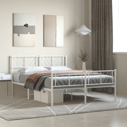 VidaXL Kovinski posteljni okvir z vzglavjem in vznožjem bel 160x200 cm Slike