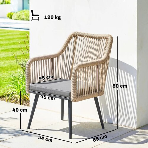  Set od 2 vrtne stolice s naslonima za ruke jastuci metalni okvir do 120 kg svijetlo sive Slike