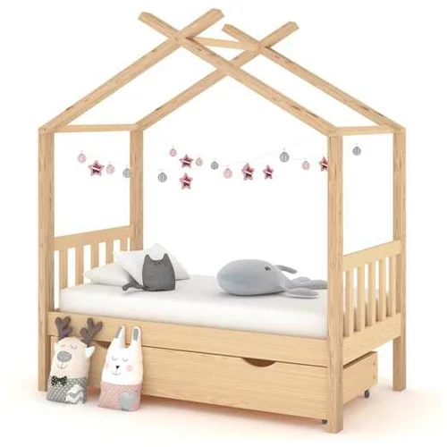  Otroški posteljni okvir s predalom trdna borovina 70x140 cm