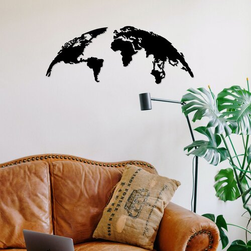 Wallity Zidna dekoracija Mapa svijeta Mala, 100x39 cm, 1,2 mm, Crna Cene