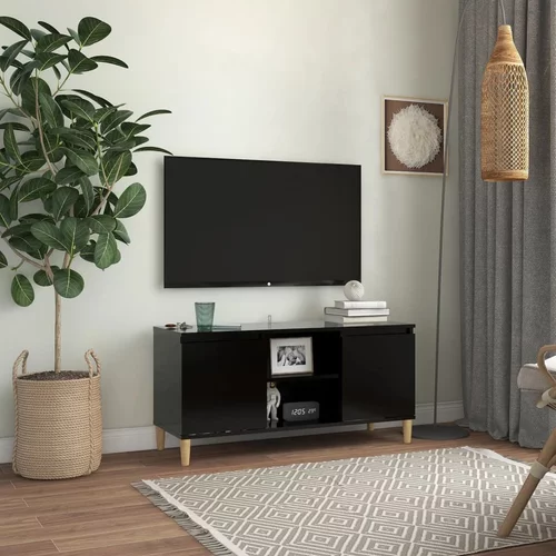 vidaXL TV omarica s trdnimi lesenimi nogami črna 103,5x35x50 cm