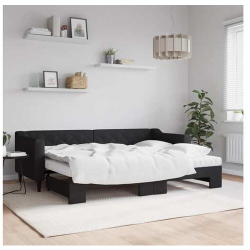 VidaXL Dnevni krevet na razvlačenje s madracima crni 80x200 cm tkanina Slike