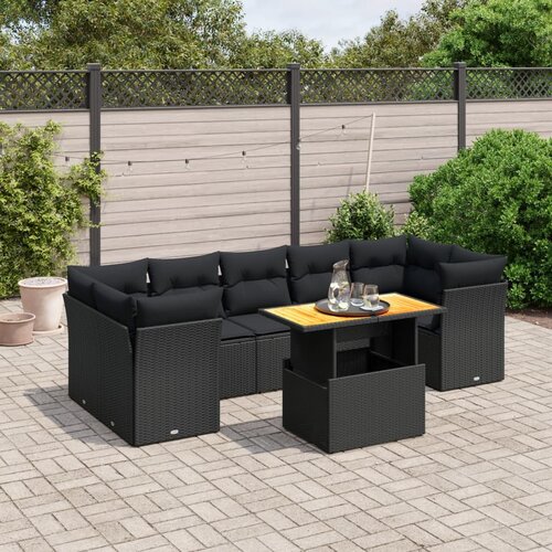 vidaXL 8-dijelni set vrtnih sofa od poliratana s jastucima crni Cijene