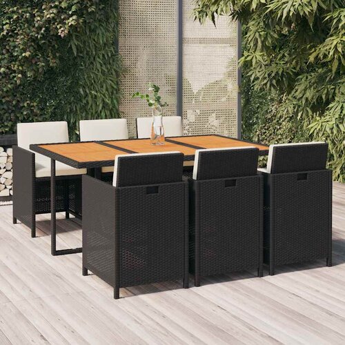  7-dijelni vrtni blagovaonski set s jastucima crni od poliratana Crna 163 cm table length Cene