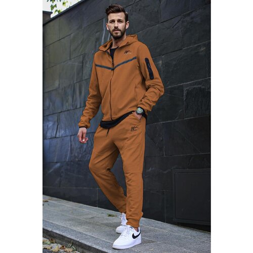 Madmext Men&amp;#039;s Brown Hooded Jogger Tracksuit 5673 Slike