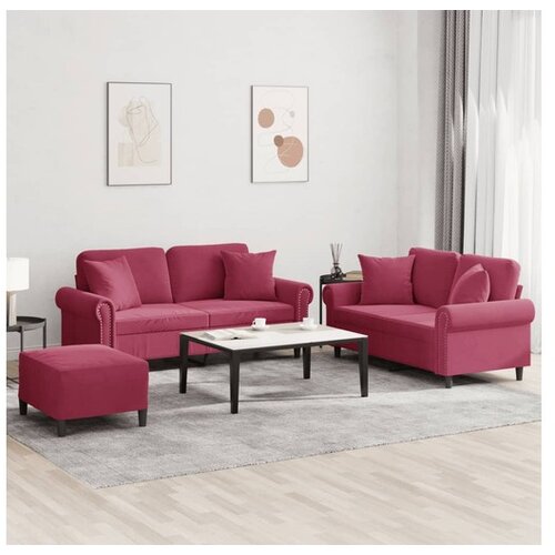 vidaXL 3-dijelni set sofa s jastucima crvena boja vina baršunasti Cijene