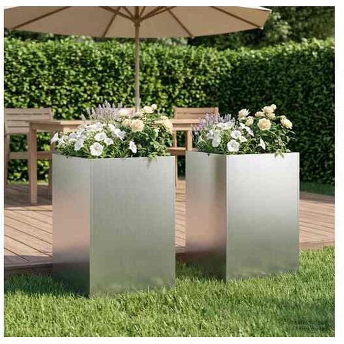 vidaXL Vrtna saksija 2 kom. Srebrna 50 x 50 x 75 cm Pocinčani čelik - Pocinčani čelik 50 x 50 x 75 cm 2 Cene