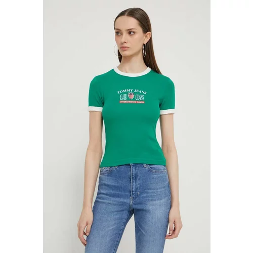 Tommy Jeans Kratka majica Archive Games ženska, zelena barva