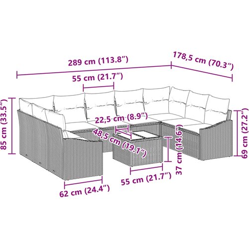  Set sofe 10 kom. Crna poliratan 289 x 178,5 x 85 cm Slike