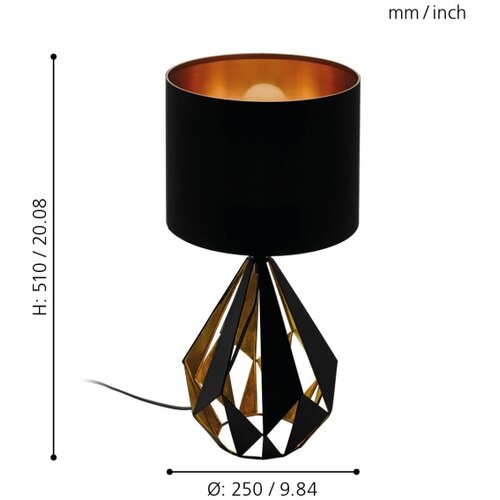 Eglo Carlton 5 stolna lampa E27, 51 cm, crna/bakrena, 43077 Slike