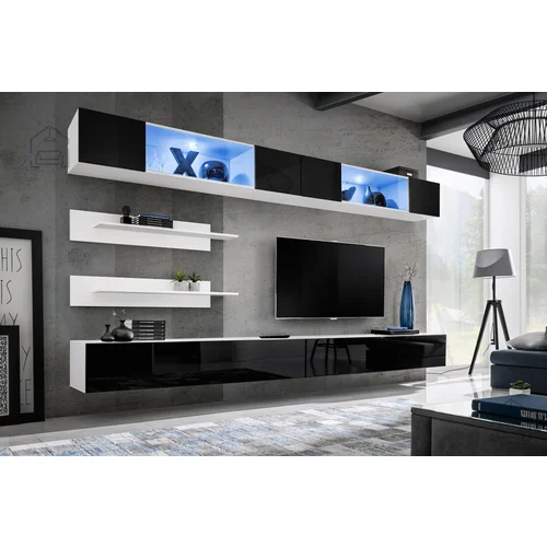 ASM Meble Dnevni TV regal FLY I3 320 cm LED - bel/črni