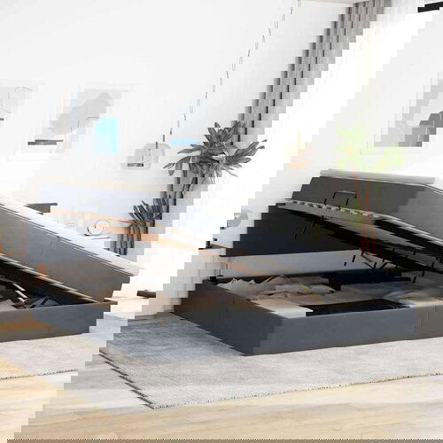  Krevet S LED lampica s pohranom Tamno siva 200 x 200 cm Baršun Cijene