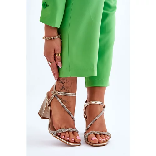 Kesi Leather sandals with rhinestones, heels gold Carlotta