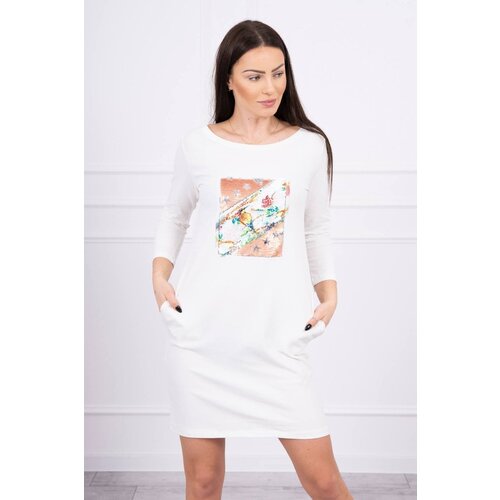 Kesi Dress with 3D Bird ecru graphics Slike
