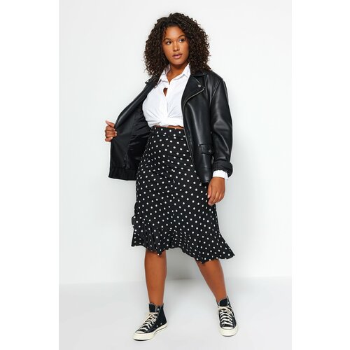 Trendyol Curve Black Polka Dot Patterned A-Line Knitted Skirt Cene