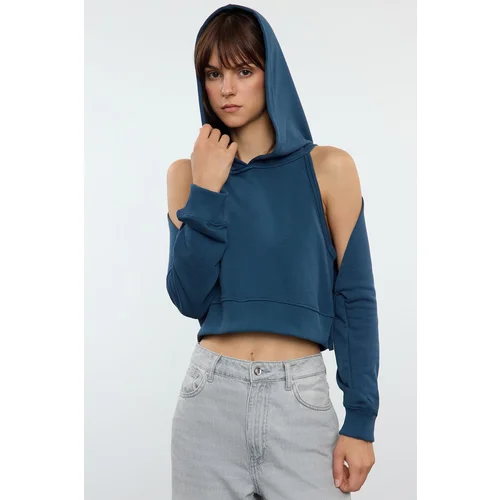 Trendyol Indigo Bolero Detailed Hooded Regular/Normal Fit Crop/Short Knitted Sweatshirt