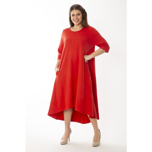 Şans Women's Plus Size Red Back Long Capri Sleeve Crew Neck Dress Cene