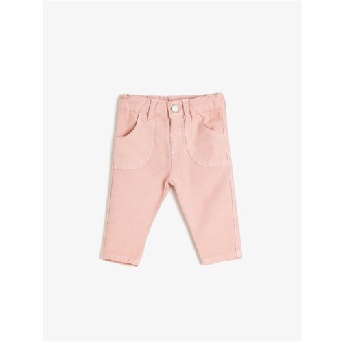 Koton Baby Girl Ecru Girl Ecru Normal Waist Pocketed Trousers Slike