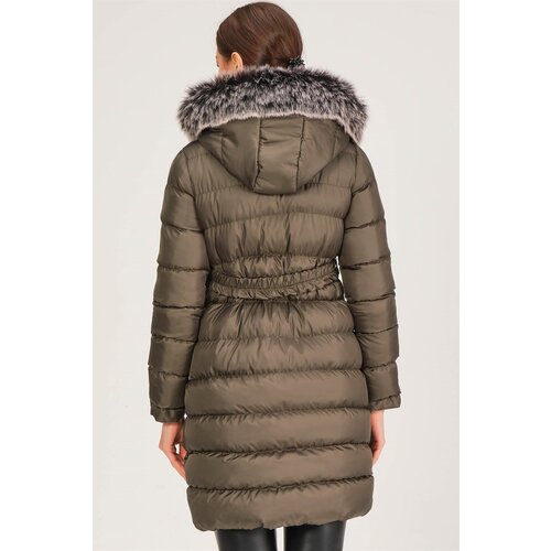 Dewberry Z6690 FUR HOODED LADY COAT-DARK RIGHT Cene