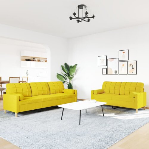  2-dijelni set sofa s ukrasnim jastucima svjetložuti od tkanine Slike