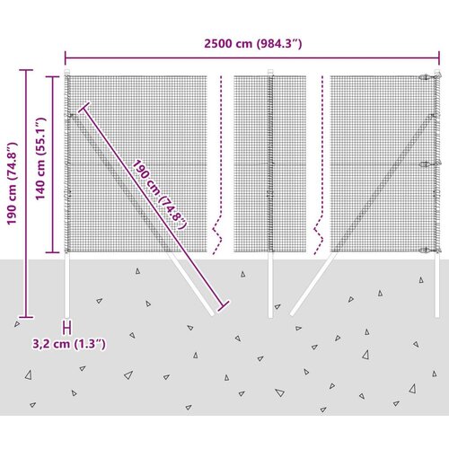 VidaXL zavarena žičana ograda s 13 stupova Zelena 1.4x25 m Čelik Slike