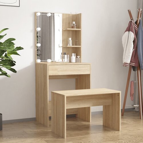 The Living Store Komplet toaletnih mizic z LED lučkami sonoma hrast konstr. les - Komplet LED Toaletnih Mizic, (21660643) Slike