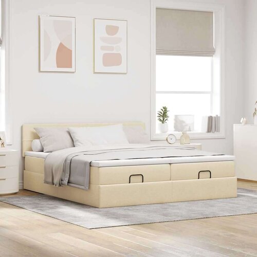 VidaXL otomanski okvir kreveta s madracima krem 200x200cm od tkanine Slike