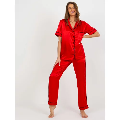 Fashion Hunters Red women's satin pajamas with shirt and trousers