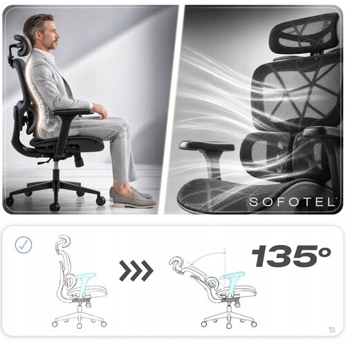 Sofotel Altis &amp;ndash; Ergonomska uredska stolica s podesivim naslonom in 4D rokama, črna Slike