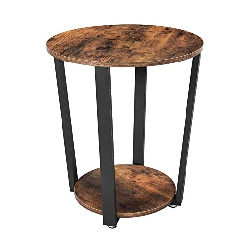 Songmics stranska mizica, okrogla mizica z jeklenim okvirjem, za dnevno sobo, spalnico, enostavna montaža, industrijska, rustikalna rjava in črna Let57x, (21387917) Cene