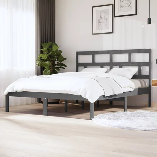 vidaXL Okvir za krevet od masivnog drva sivi 180x200 cm 6FT veliki